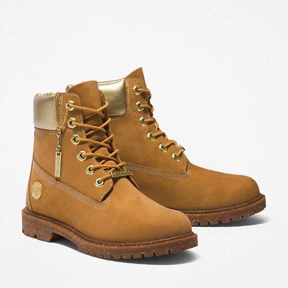 TIMBERLAND Women's 8.5 Heritage 6 IN Boot Premium Wheat Nubuck Waterproof Gold - Picture 3 of 7